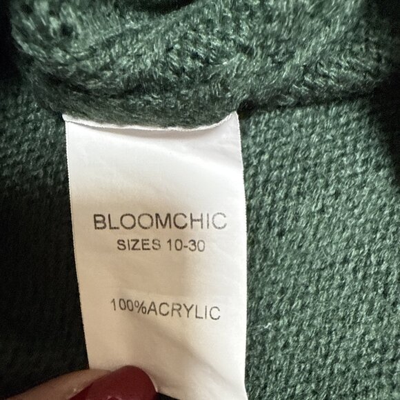 Bloomchic Lurex Cable Knit V Neck Pullover Dark Green Sweater Size 14/16 - Picture 4 of 7
